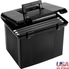 Portable File Box W/ Latches Secure Storage 22 Hanging Folders Plastic New