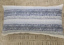 John Robshaw Blue White Primrose Indigo Bolster Accent Couch Décor Pillow 17x32"