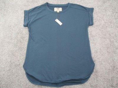 Cupio Blush Shirt Womens Medium Blue Tunic Jersey Short Sleeve Curved Hem Soft