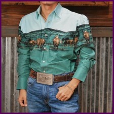 2025 Men's Long Sleeve Western Denim Shirt Casual Lapel Button T-Shirt