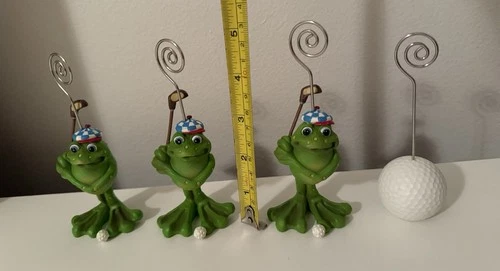 Set 4 Drink Photo Name Place Note Card Holders Frog Golf