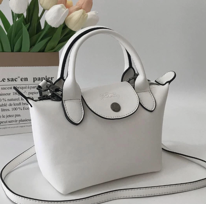 Longchamp White Le Pliage XS Extras Original Handle Bag Pouch Outlet