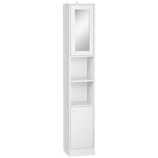 Tall Bathroom Storage Cabinet White 170x30x28cm Particleboard Mirror Door Slim