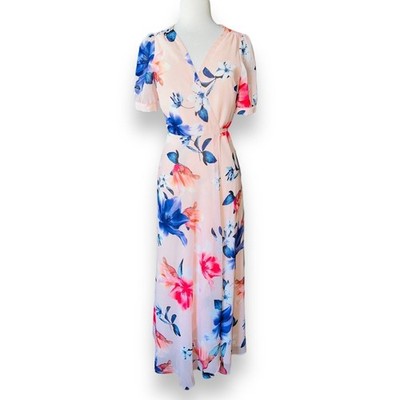FP3 Yumi Kim J'Adore Maxi Dress. Size XS Pastel Pink Floral Flowers Wrap Women's