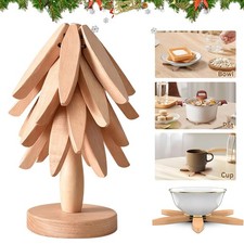Tree Shape Trivet Set Wooden Trivets for Hot Dishes Foldable Kitchen Wooden Triv