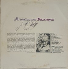DOLLY PARTON Signed Autograph LP Cover "As Long As I Love" JSA LOA