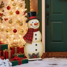3ft Wooden Porch Sign for Christmas - Front Door - Welcome Snowman - Snowman
