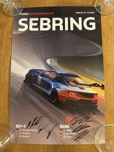 2025 Ford Mustang #64 #65 Poster 12 Hours of Sebring - SIGNED By All 6 Drivers