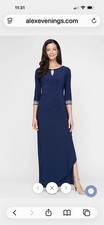Alex Evenings Jersey Dress Keyhole - Embellished Sleeves & Neckline 16W Navy