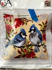 Collection D'Art Needlepoint Kit 5238 Blue Jays Pillow Top ~ 40x40cm