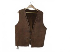Vintage Brown Suede Leather Vest with Shearling Lining