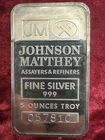 5 Oz .999 Silver Bar Jm Johnson Matthey Five Troy Ounces Pure Silver Bar