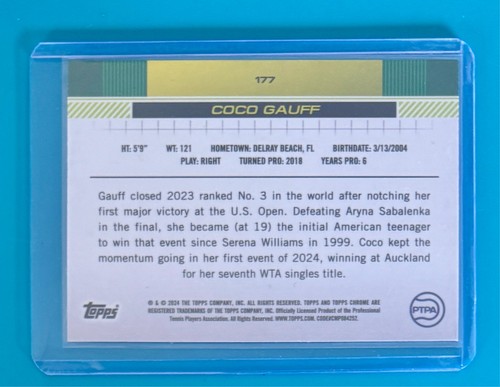 2024 Topps Chrome Tennis #177 Coco Gauff Clay Court Refractor - Picture 2 of 2