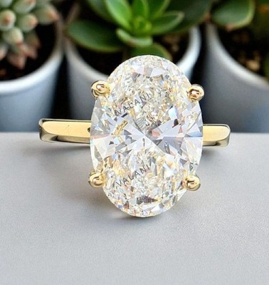 Lab Grown Diamond Solitär Ring 14K Gelbgold Oval Handmade 4CT - No Tarif