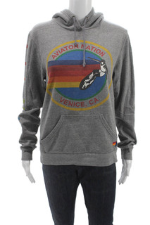 Felpa con cappuccio pullover grigio unisex Aviator Nation grafica coulisse taglia M