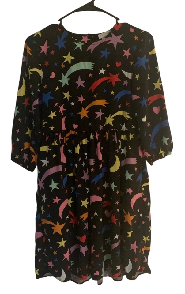 STELLA McCARTNEY Girl's Black Multicolor Shooting Stars Peplum Dress Size 14 - Image 3 of 4