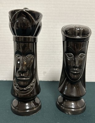 Vintage Chess 8  King & Queen Duncan Set of 2 Black Hand Painted Ceramic Pieces