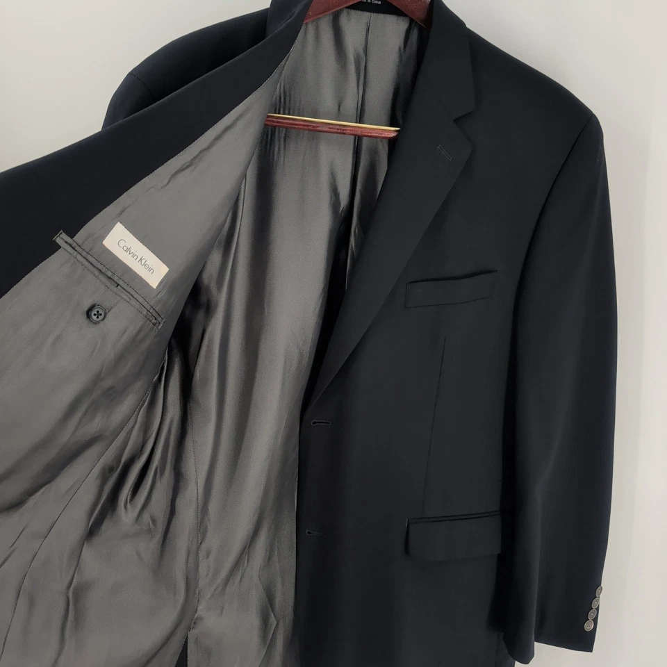 Blazer Traje Clásico Negro 46 R Calvin Klein Dos Botones Cuello Muesca Frontal Foto 4 de 4