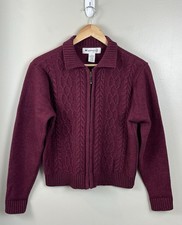 Appleseed  s Women  s Size Sz Cable Knit Lambswool Full Zip Cardigan Sweater Red