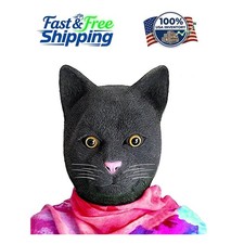 Full-Head Black Cat Mask in Natural Latex - Perfect for Halloween Parties