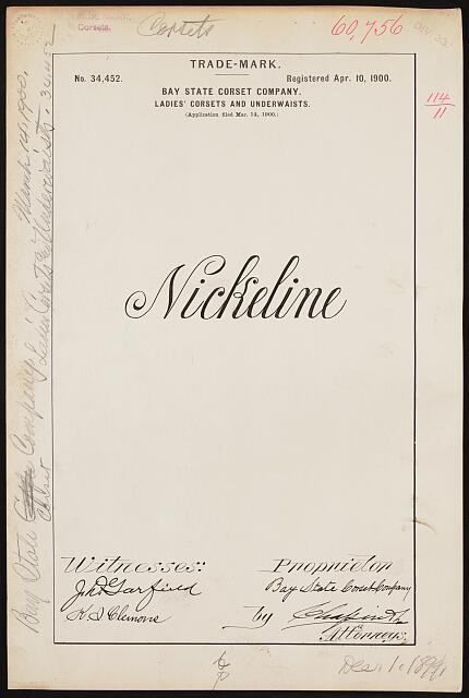 Bay State Corset Company for Nickeline brand Ladies' Corsets and Underwaists