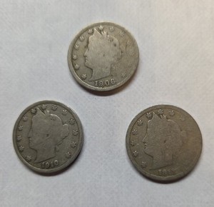 1906, 1910, 1911 Liberty V Nickel Lot of 3. #3