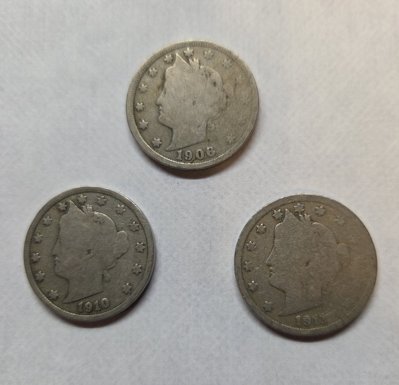 1906, 1910, 1911 Liberty V Nickel Lot of 3. #3