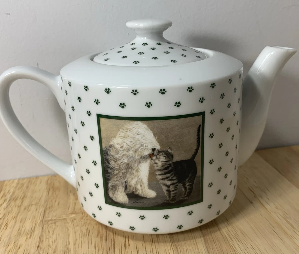 1986 Vintage Lowell Herrero Cat Dog Paw Prints Art Teapot Vandor Made In Japan - Image 3 of 4