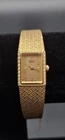 Vtg Seiko Quartz Tank Watch 1F20-5A59 Gold Tone Gold Dial Milanese Band Untested