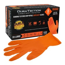 XXL 8 Mil Orange Super Duty Diamond Textured Nitrile Disposable Gloves 100/Box