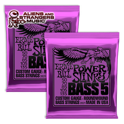 2 Pack! Ernie Ball Power Slinky Nickel 5-String Bass 2821 .050-.135