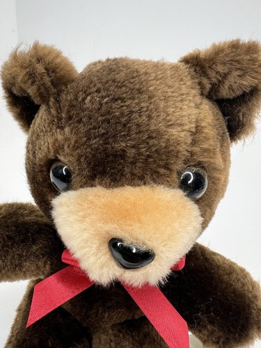Peluche orsacchiotto vintage Russ Bashful orsacchiotto marrone rosso fiocco 7,5" bambola taglia Corea - Foto 9 di 10
