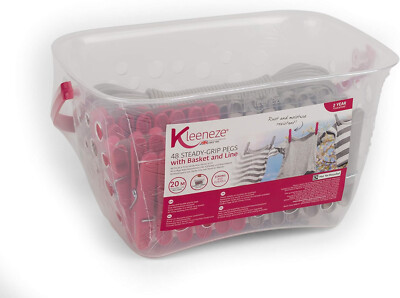 Kleeneze 48 Steady-Grip Heringe mit praktischem Korb und 20m Wäscheleine Outdoor