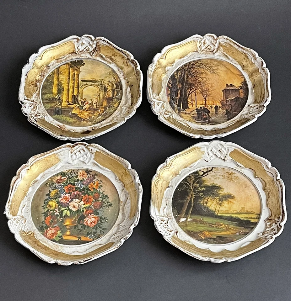 Juego de 4 posavasos vintage pintados a mano plato Italia bandeja blanca puerta Italia Foto 2 de 4