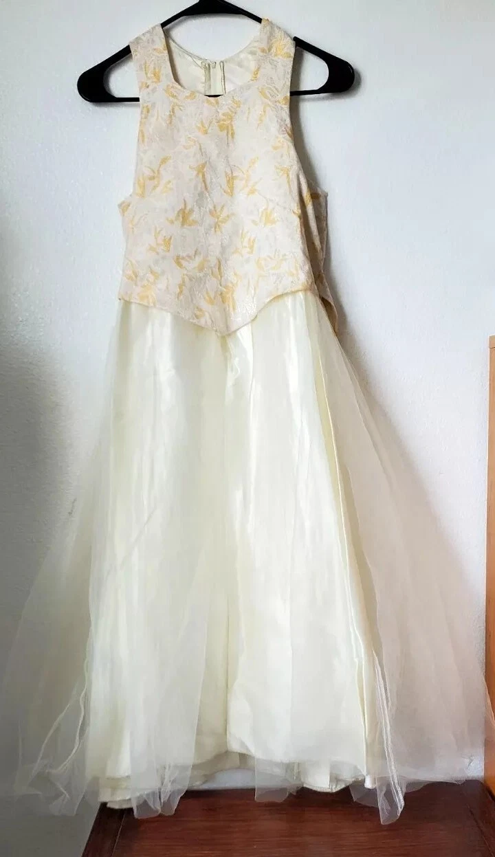 Angela Girls Formal Party Sleeveless Yellow White SZ 14 Made In USA U.S.A NWOT
