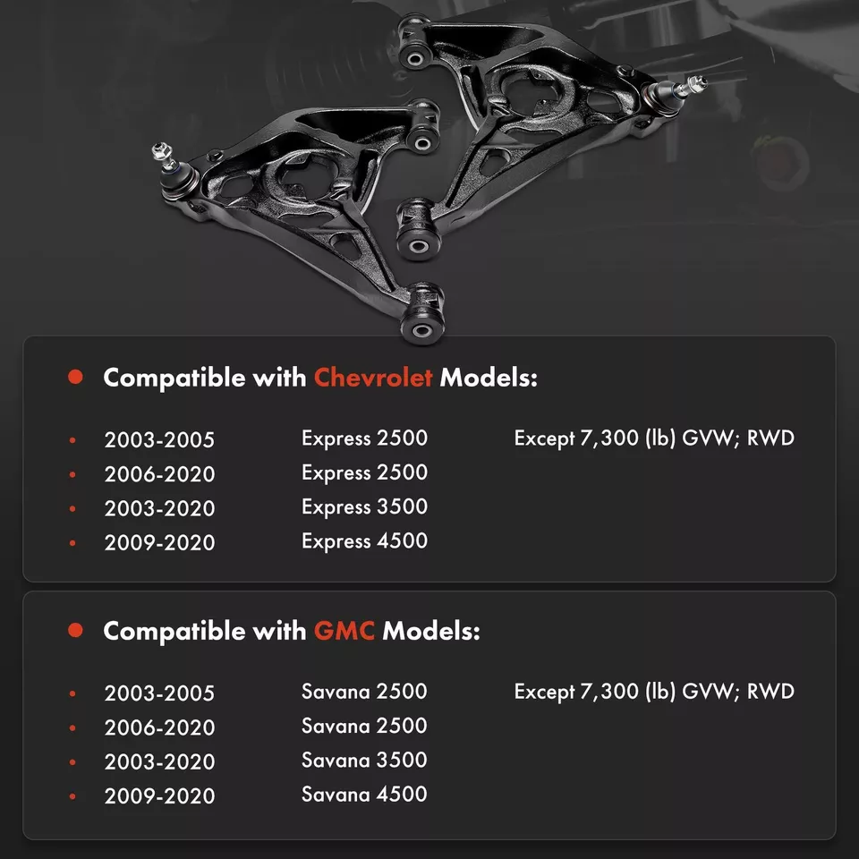 2x Conjunto de brazo de control inferior delantero y rótula para Chevrolet Express 2500 GMC Foto 2 de 4