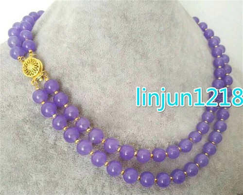 Fashion 2Rows 8mm Natural Lavender Jade Gemstone Round Beads Necklace 17-18" AAA - Picture 11 of 12