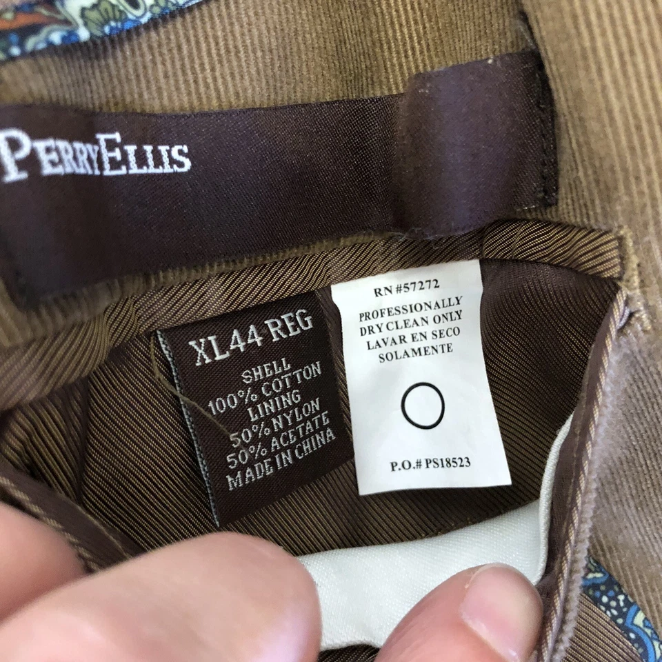 Perry Ellis Men Sport Coat Brown RIBBED Jacket Cotton Corduroy Modern Blazer 44 - Image 3 of 4