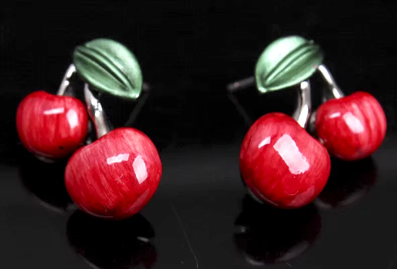 Dulce Rojo CHERRY Hoja Flor Gargantilla Betsey Johnson Esmalte Collar Pendientes CONJUNTO Foto 4 de 4