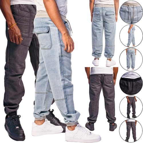 Airwalk Mens Elasticated Cuffed Jeans Joggers Denim Trousers Regular