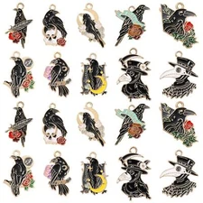 20Pcs Charm Black Raven Skull Enamel Eagle Crow Bird Skeleton for Jewelry Making