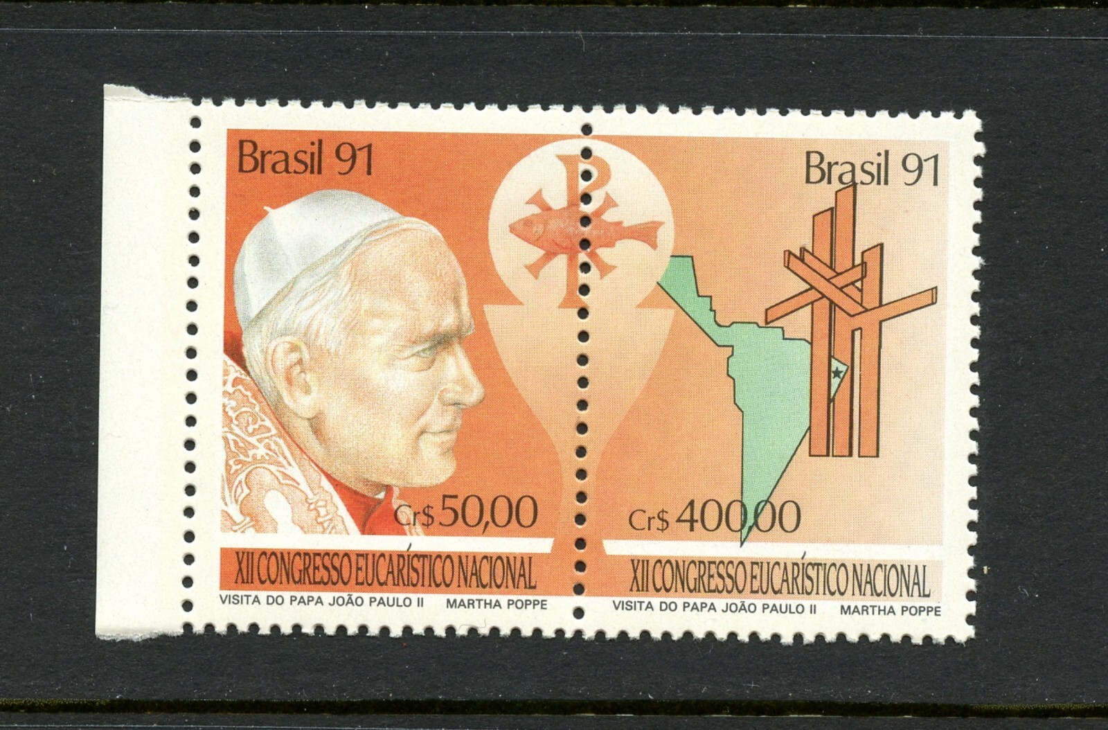 O501  Brazil  1991   Pope John Paul II    PAIR   MNH