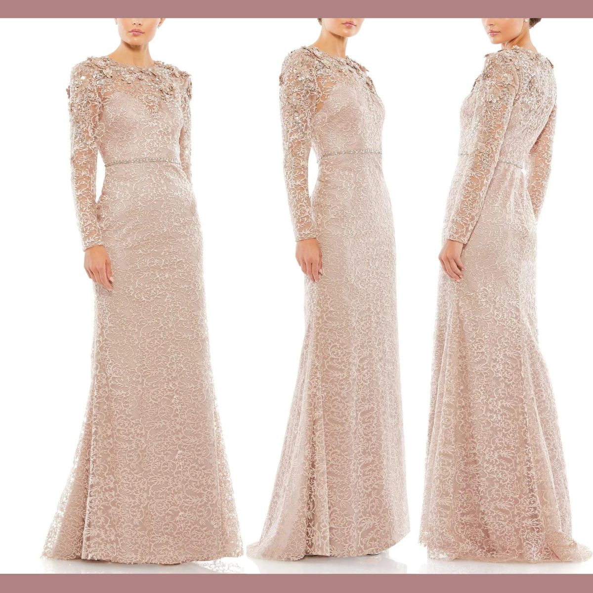 NWT $898 Mac Duggal [ 10 ] Long Sleeve High Neck Embroidered Gown
