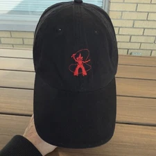 Texas Pete’s Hot Sauce Logo Red on Black Hat Cap Hook Loop Carolina Custom EUC