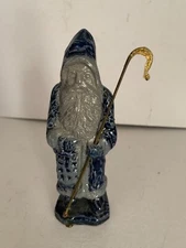 Vntg 1990 ROWE POTTERY WORKS Salt Glazed Santa Claus Shepherd’s glitter staff