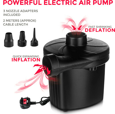 Elektrische Luftpumpe für Planschbecken Schnell Inflator Deflator Camping Luftbett Matratze
