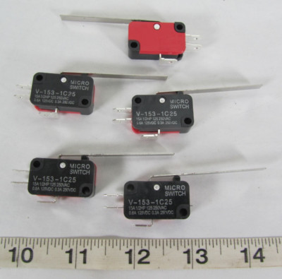 Lot (5) Micro Limit Switch V-153-1C25 with 2'' 50.8mm Lever 15A 125/250VAC 250VDC