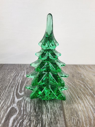 Emerald Green Art Glass Christmas Tree Figurine Holiday Decor Blown Glass