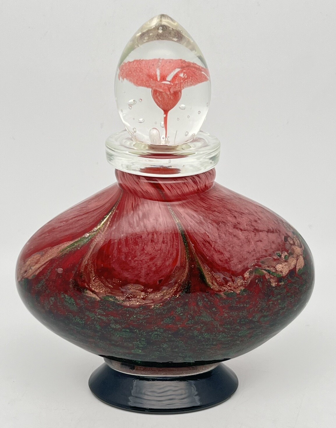 DALE TIFFANY Studio Swirl Red Gold Art Glass Perfume Bottle & Flower Stopper