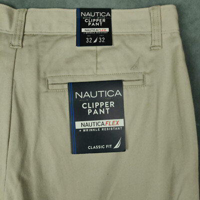 NAUTICA “TOO BIG” Vintage Chino Pants NEW Nautica Pants Mens 32X32 Tan Khaki Clipper Chino Classic